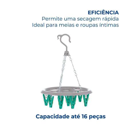 Imagem de Mini Varal Redondo 16 Prendedores Roupa Íntima - Flash Limp