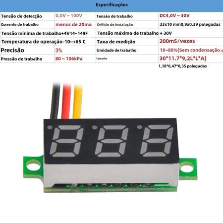 Imagem de Mini Voltímetro Digital 0-100V - Display LED de 0,28 Polegadas (4 Unidades)