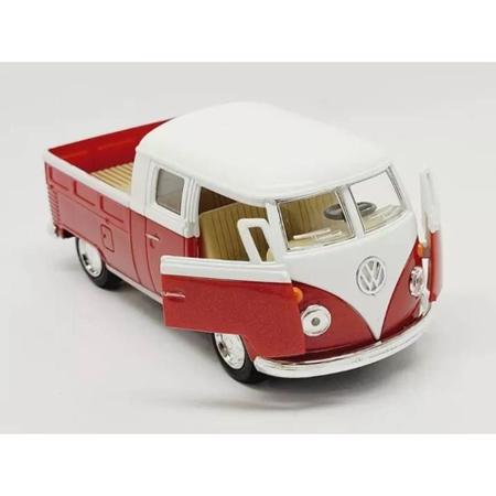 Imagem de Miniatura Kombi Pickup 1963 Kinsmart 1/34 Metal e Fricção Branco/Vermelho