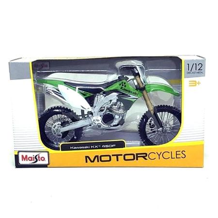 Moto de Ferro Trilha Miniatura Kawasaki KX 450F 1:12 na Caixa Maisto