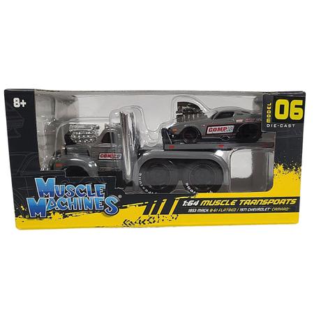 Imagem de Miniatura Reboque Mack B-61 Flatbed 1953 E Chevrolet Camaro 1971 1/64 Maisto 11532