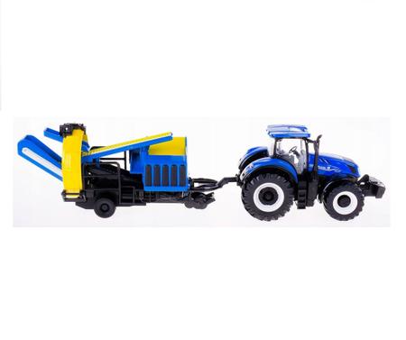 Imagem de Miniatura Trator Agrícola New Holland T7.315 C/ Cultivador Azul Bburago 31678