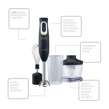 Imagem de Mixer E Processador Mallory Trikxer ChefPro 500w Black Inox