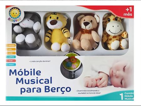Imagem de Móbile Giratório Berço Ninar Musical Bebê Safari Pelúcias