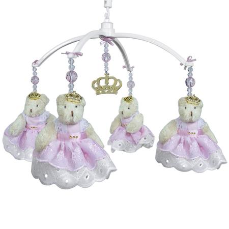 Imagem de Móbile Musical Ursa Princesa Rosa e Coroa Dourada Quarto Bebê Infantil Menina