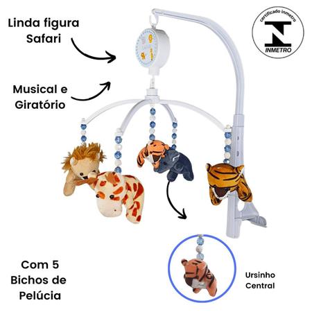 Mobile Para Berço Musical E Giratorio Safari Azul - Erich Baby Imagem de Mobile Para Berço Musical E Giratorio Safari Azul