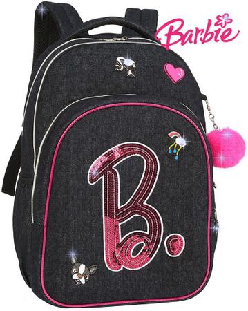 Imagem de Mochila Bolsa Feminina Escolar Barbie Preta Juvenil Notebook Impermeável Patches Paetê Costas Grande Luxcel