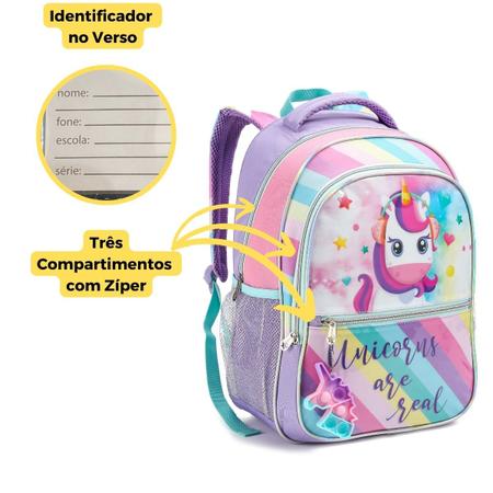 Imagem de Mochila Costas Infantil Creche Menina Unicornio Pop it Denlex