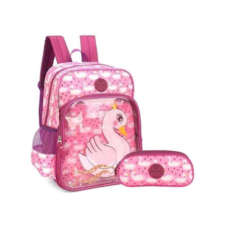 Imagem de Mochila de Costas Cisne Com Estojo Duplo Escolar Infantil