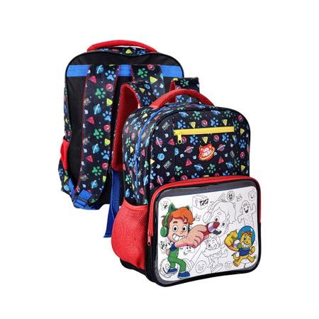 Mochila de Rodinhas Escolar Infantil Gato Galáctico Desenhos Colorir - Azul