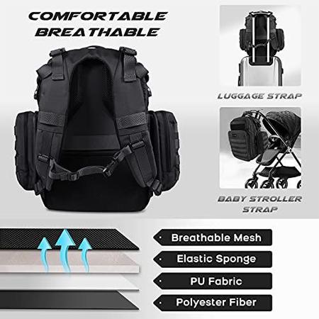 Imagem de Mochila de saco de fralda Dinictis 40L para o pai, sacos de fraldas de bebê de viagem para homens, acessórios de bebê para o papai- preto tropical