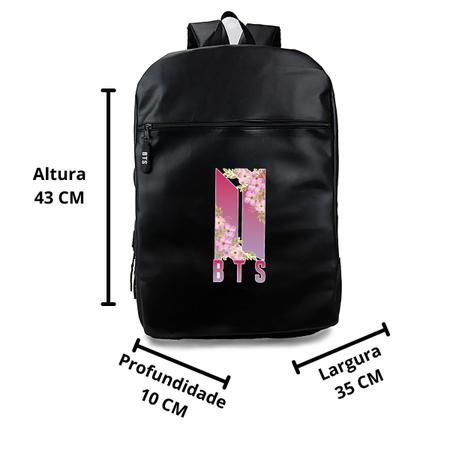 Imagem de Mochila Escolar Bolsa Grande Infantil Alças Reforçadas Volta as Aulas K POP BTS Bolso Frontal