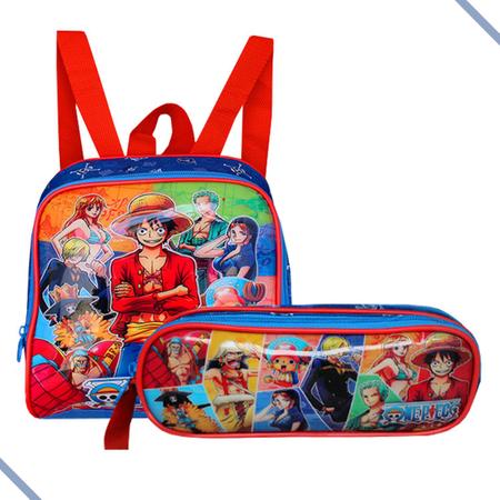 Mochila Escolar Infantil One Piece com Lancheira e Estojo Kit 3 Peças