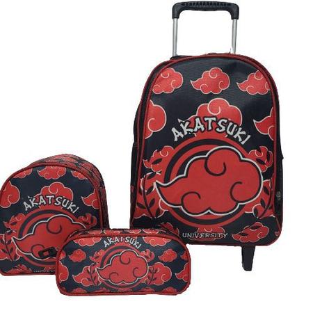 Kit Mochila Com Rodinhas + Lancheira – ISOPRENE – Naruto Akatsuki