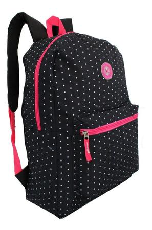 Imagem de Mochila Escolar Feminina Clio Preta Poá Bolinhas Brancas Top