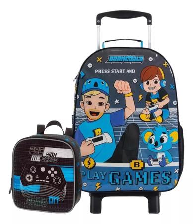 Mochila Escolar Infantil Brancoala Games Rodinha G Lancheira