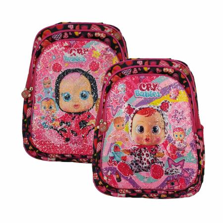 Imagem de Mochila Escolar Infantil Costa Lantejoula e Led Cry Babies Preta