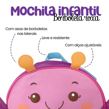 Imagem de Mochila Escolar Infantil Feminino Com Alças Borboleta Roxa para Crianças Meninas
