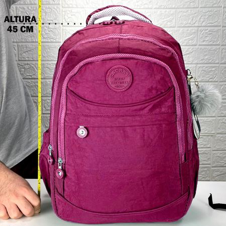 Imagem de Mochila escolar infantil menina Espaçosa + Chaveiro Pom Pom