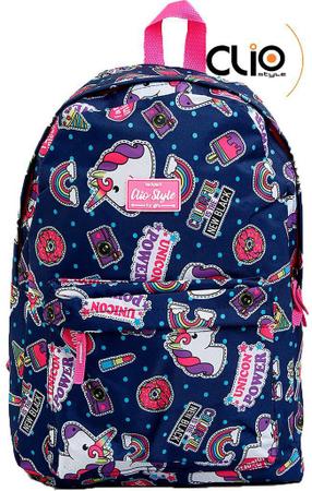 Imagem de Mochila Escolar Juvenil Impermeável Unicórnio Rosa Azul Escuro Azul Claro Preto Resistente Costas MF9109 Original Clio