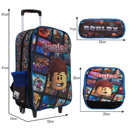 Kit mochila escolar juvenil com rodinhas roblox