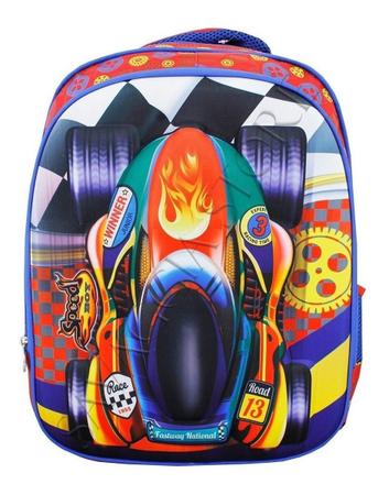 Mochila Infantil Menino Escolar Costas Carros Corrida Grande Cor