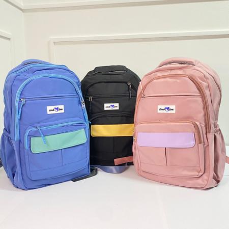 Imagem de Mochila escolar reforçada alças acolchoadas e bolso frontal colorido