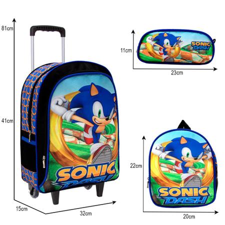 Imagem de Mochila Escolar Rodinhas Menino Sonic Tam G Passeio Aulas