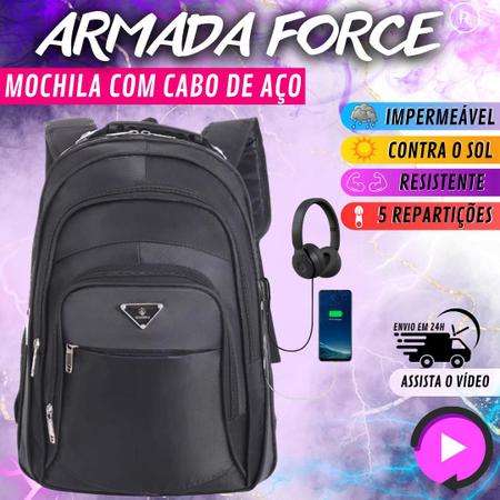 Imagem de Mochila Executiva Bolsa Reforçada Escolar Notebook Masculina Feminina Ótima Qualidade Faculdade Com Cabo De Aço Esportiva USB Grande Viagem Trabalho