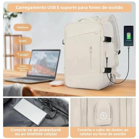 Imagem de Mochila Feminina de Viagem Extensível 40L - À Prova D'Água com Porta USB