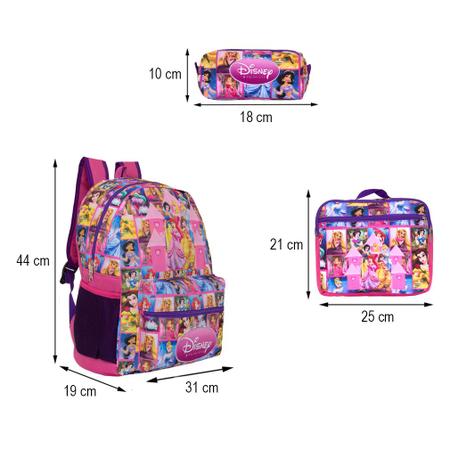 Mochila Feminina Infantil Princesas + Lancheira Estojo Costa - TOYS 2U Imagem de Mochila Feminina Infantil Princesas + Lancheira Estojo Costa