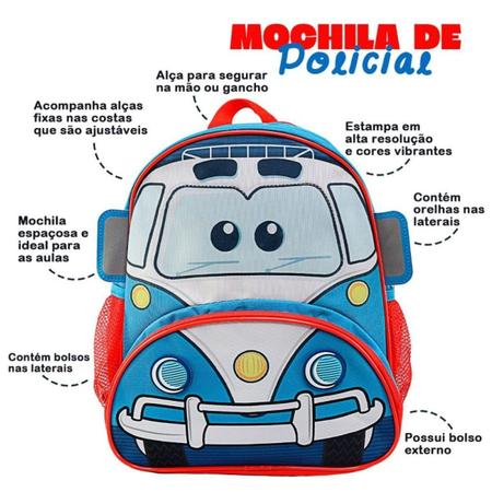 Imagem de Mochila Infantil Alças Costa Carro Fusca Policial Menino