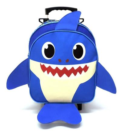 Imagem de Mochila Infantil Baby Shark Rodinhas M Papai Tubarão Azul