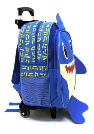 Imagem de Mochila Infantil Baby Shark Rodinhas M Papai Tubarão Azul