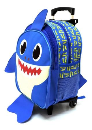 Imagem de Mochila Infantil Baby Shark Rodinhas M Papai Tubarão Azul