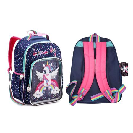 Imagem de Mochila Infantil Bolsa Costas Escolar Unicórnio Dream Big Menina