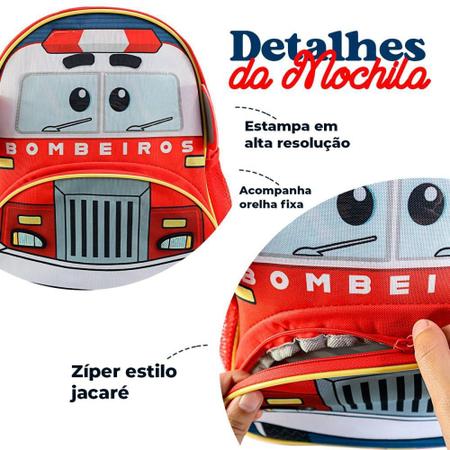 Imagem de Mochila Infantil Bombeiros Com Alça Bolsos Frontal E Lateral