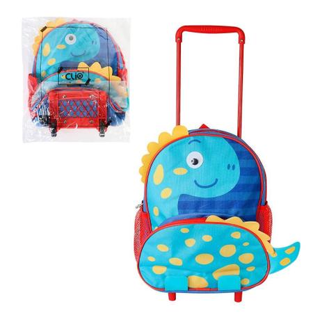 Imagem de Mochila Infantil Dino Azul C/ Rodinhas e Alça Retrátil 14L