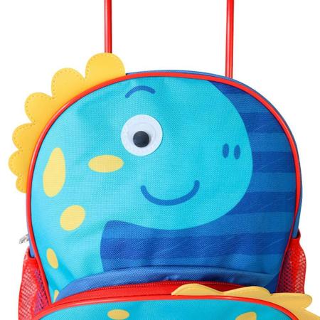 Imagem de Mochila Infantil Dino Azul C/ Rodinhas e Alça Retrátil 14L