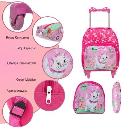 Mochila Escolar Feminina de Gatinha Pink Bolsa+Estojo - Chic