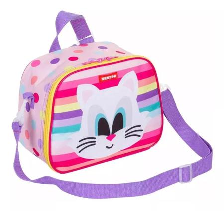 Mochila Infantil Metalizada Bordado de Gatinho com Orelhinhas