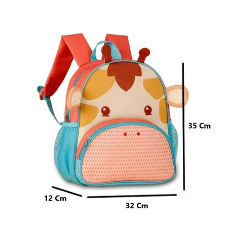 Imagem de Mochila Infantil Meninas Bichinhos 3D Girafa Rosa C/ Azul Safari - Clio