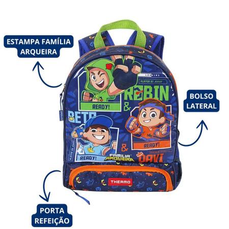 Imagem de Mochila Infantil Menino Bolso térmico e porta refeição - Família Arqueira