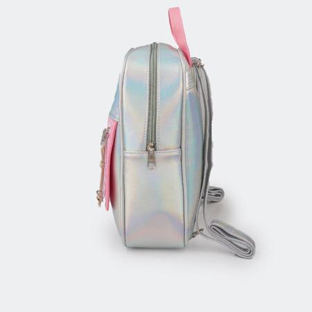 Imagem de Mochila Infantil Pampili Pequena com Glitter Holográfica Prata e Rosa Chiclete 6001069