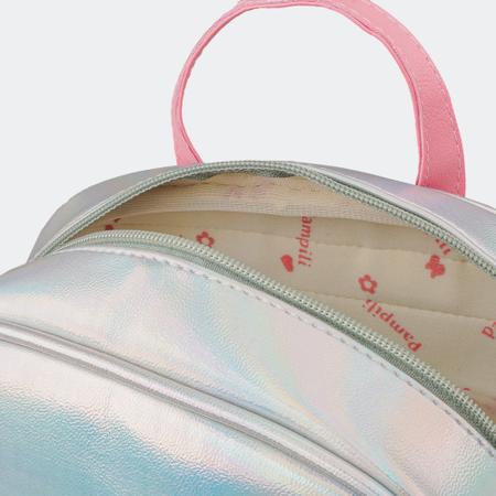 Imagem de Mochila Infantil Pampili Pequena com Glitter Holográfica Prata e Rosa Chiclete 6001069