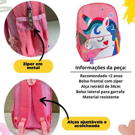 Imagem de Mochila Infantil Pequena Creche Passeio Menina Unicórnio Rosa