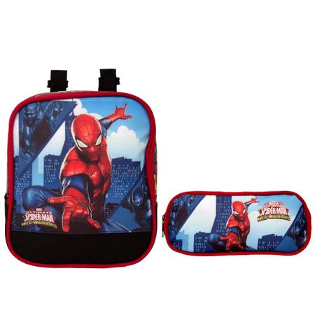 Mochila Masculina Homem Aranha de Costa + Lancheira e Estojo - TOYS 2U Imagem de Mochila Masculina Homem Aranha de Costa + Lancheira e Estojo