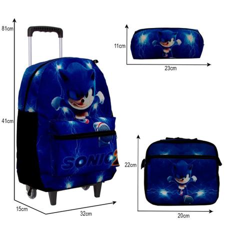 Mochila Masculina Juvenil Rodinha Sonic 2 Lancheira Estojo - Chic