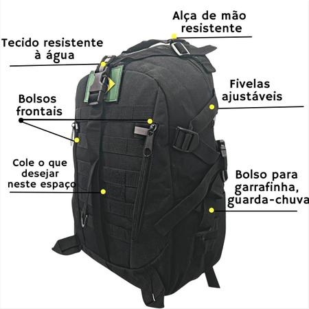 Imagem de Mochila masculina militar Tática 40l Reforçada Impermeável + patch bandeira do brasil varias cores escolha a sua