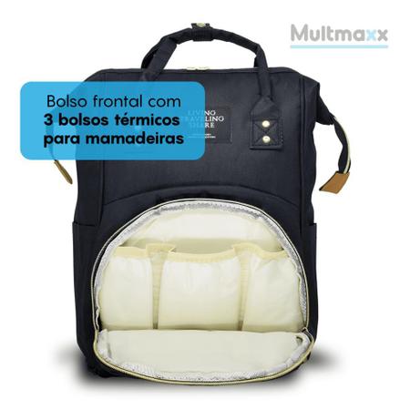 Imagem de Mochila Maternidade Bolsa Mamãe Bebê Multifunção Preta Multmaxx